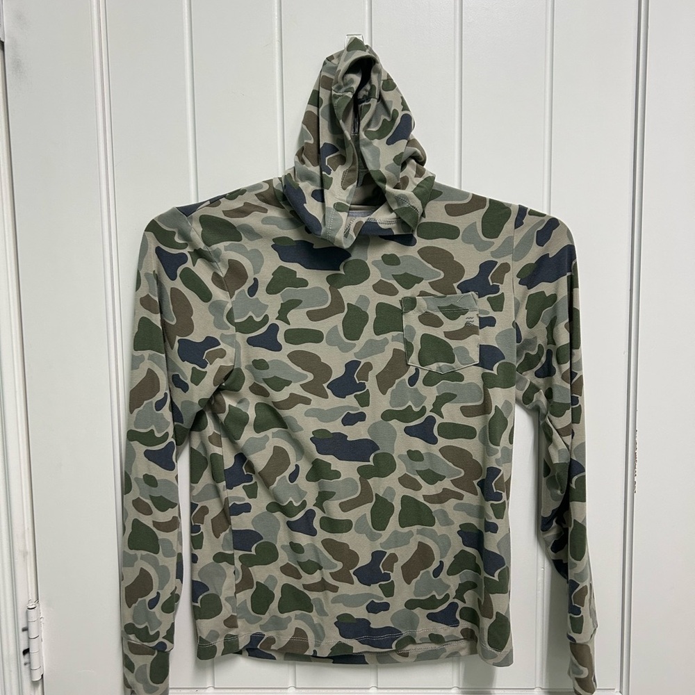 Kids Camo Hooded Long-Sleeve Pullover  - Green Camo